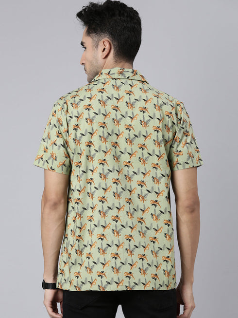 Green Printed Short Sleeves Shirt